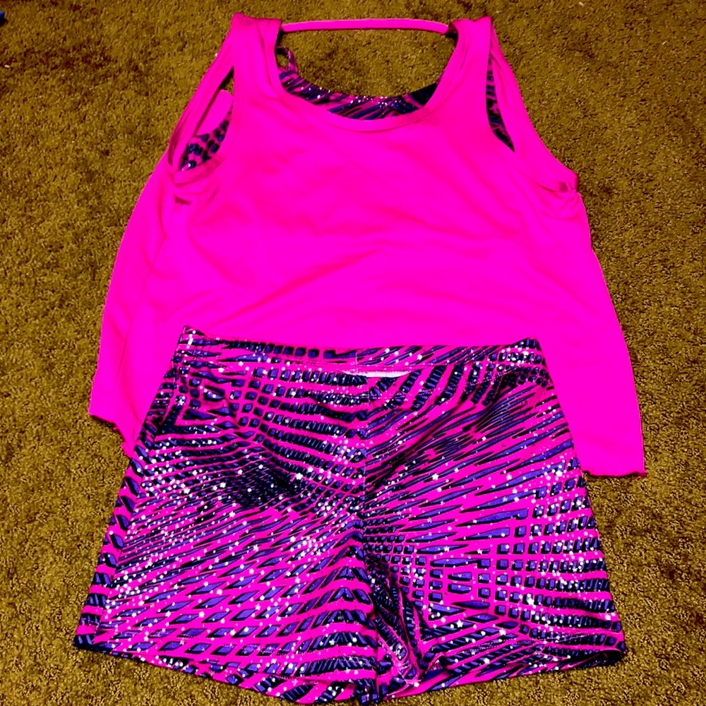 Danskin Now dance fitness 2 pieces size 14 - 16 shimmery shiny pink